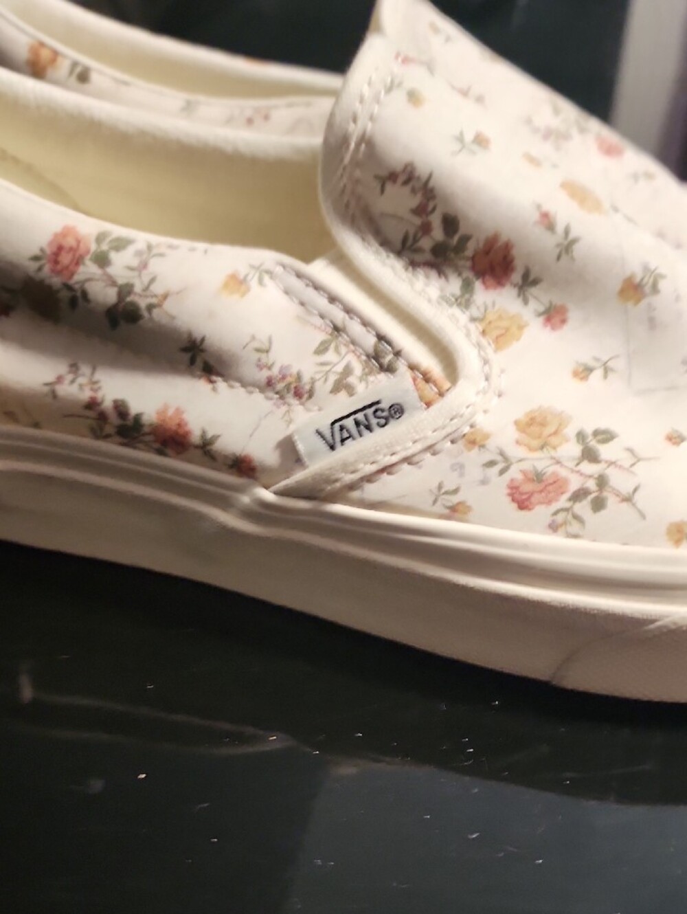 Vans Floral Slip-On Sneakers in Cream with Pink & Yellow Roses - Picture 5 of 6